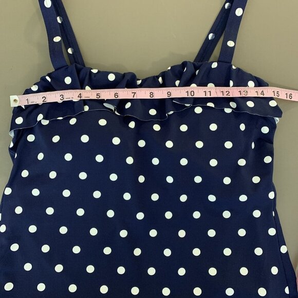 Lands End Womens 8 DDD Tankini Top Navy Underwire Polka Dot Ruffle Tummy Control - Picture 12 of 14